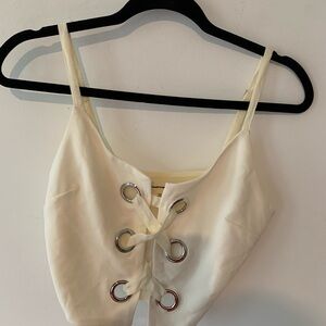 Silence + Noise ivory grommet Lace-Up Crop Top small side zip. NWOT